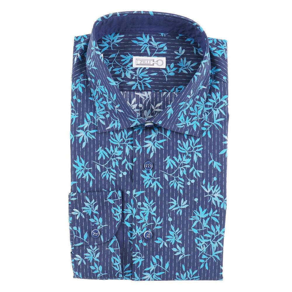 NEW ZILLI men's tailored-fit shirt with floral print in blue